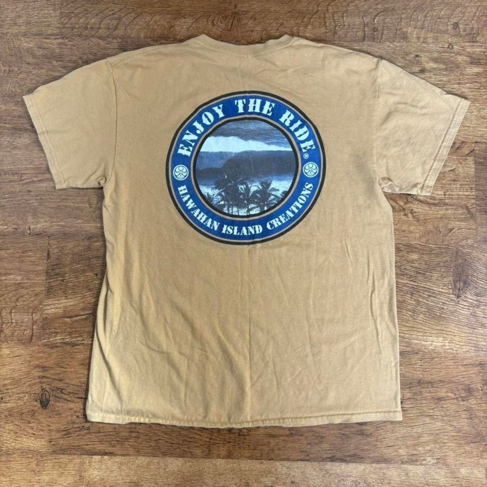 Hawaiian Island Creations Enjoy the Ride Graphic T-Shirt Tan Mens Large Y2K